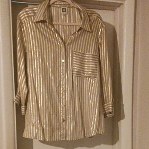 Anne Klein Metallic Gold Striped Blouse